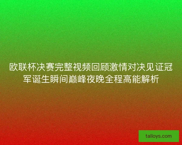 欧联杯决赛完整视频回顾激情对决见证冠军诞生瞬间巅峰夜晚全程高能解析