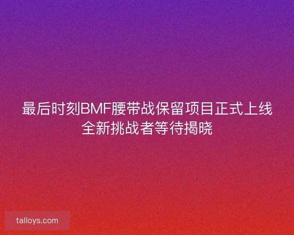 最后时刻BMF腰带战保留项目正式上线全新挑战者等待揭晓